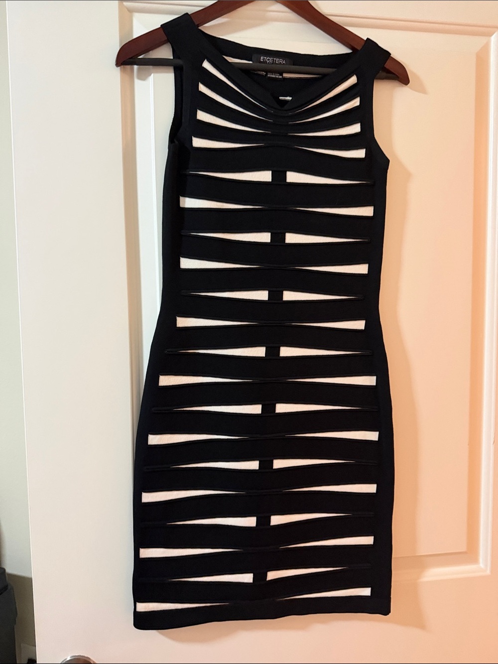 Etcetera Laser Cutout Slashed Bandage Bodycon Dress Black XS